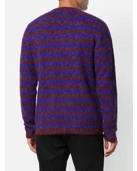dunkellila horizontal gestreifter flauschiger Pullover mit einem Rundhalsausschnitt von Nuur