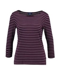 dunkellila horizontal gestreiftes Langarmshirt von Tom Tailor