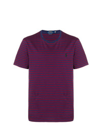 dunkellila horizontal gestreiftes T-Shirt mit einem Rundhalsausschnitt von Polo Ralph Lauren