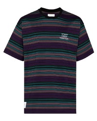 dunkellila horizontal gestreiftes T-Shirt mit einem Rundhalsausschnitt von WTAPS