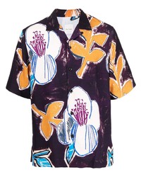 dunkellila Kurzarmhemd mit Blumenmuster von Paul Smith