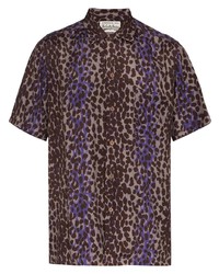 dunkellila Kurzarmhemd mit Leopardenmuster von Wacko Maria