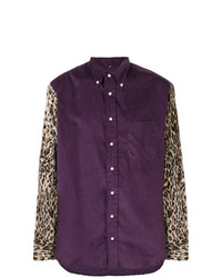 dunkellila Langarmhemd mit Leopardenmuster von Gitman Vintage