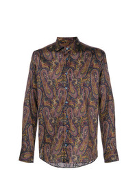 dunkellila Langarmhemd mit Paisley-Muster von Etro