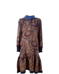 dunkellila Midikleid mit Paisley-Muster