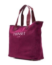 dunkellila Shopper Tasche aus Segeltuch von Twin-Set
