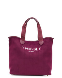 dunkellila Shopper Tasche aus Segeltuch von Twin-Set