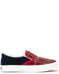 dunkellila Slip-On Sneakers mit Schottenmuster von Coohem