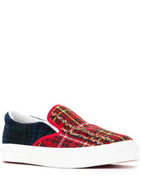 dunkellila Slip-On Sneakers mit Schottenmuster von Coohem