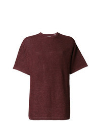 dunkellila T-Shirt mit einem Rundhalsausschnitt aus Netzstoff