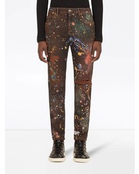 dunkelrote bedruckte enge Jeans von Dolce & Gabbana