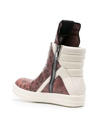 dunkelrote bedruckte hohe Sneakers aus Leder von Rick Owens