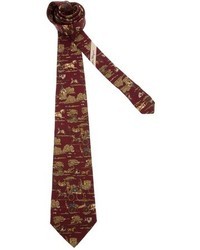 dunkelrote bedruckte Krawatte von Salvatore Ferragamo