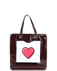 dunkelrote bedruckte Shopper Tasche aus Leder von Anya Hindmarch