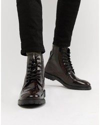 dunkelrote Brogue Stiefel aus Leder von ASOS DESIGN