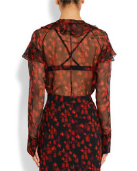 dunkelrote Chiffon Bluse mit Rüschen von Givenchy