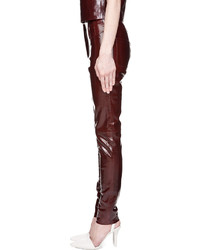 dunkelrote enge Hose aus Leder von Thierry Mugler