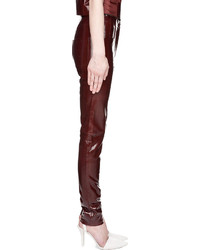 dunkelrote enge Hose aus Leder von Thierry Mugler