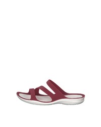 dunkelrote flache Sandalen aus Leder von Crocs