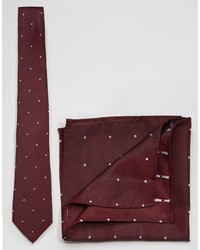 dunkelrote gepunktete Krawatte von Asos
