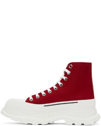 dunkelrote hohe Sneakers aus Segeltuch von Alexander McQueen