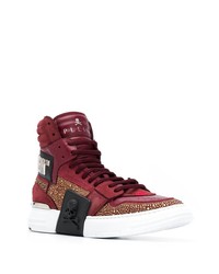 dunkelrote hohe Sneakers aus Wildleder von Philipp Plein