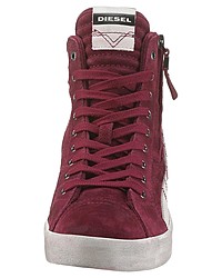 dunkelrote hohe Sneakers aus Wildleder von Diesel