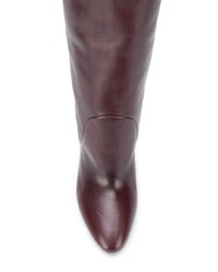 dunkelrote kniehohe Stiefel aus Leder von Saint Laurent