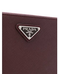 dunkelrote Leder Clutch Handtasche von Prada