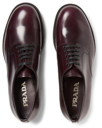 dunkelrote Leder Derby Schuhe von Prada
