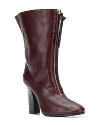 dunkelrote Leder mittelalte Stiefel von Stuart Weitzman