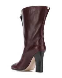 dunkelrote Leder mittelalte Stiefel von Stuart Weitzman