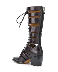 dunkelrote Leder mittelalte Stiefel von Chloé