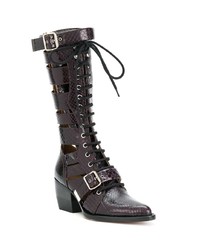 dunkelrote Leder mittelalte Stiefel von Chloé