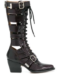 dunkelrote Leder mittelalte Stiefel von Chloé