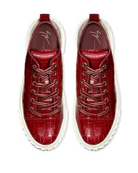 dunkelrote Leder niedrige Sneakers von Giuseppe Zanotti