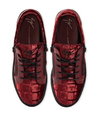 dunkelrote Leder niedrige Sneakers von Giuseppe Zanotti