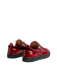 dunkelrote Leder niedrige Sneakers von Giuseppe Zanotti