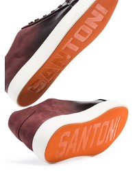 dunkelrote Leder niedrige Sneakers von Santoni