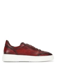 dunkelrote Leder niedrige Sneakers von Magnanni