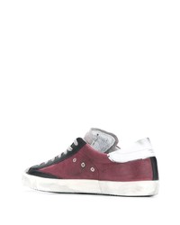 dunkelrote Leder niedrige Sneakers von Philippe Model Paris