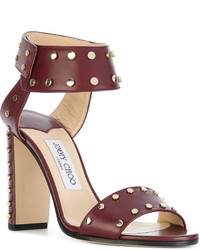 dunkelrote Leder Sandaletten von Jimmy Choo