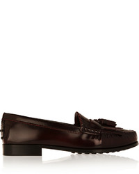 dunkelrote Leder Slipper mit Quasten von Tod's