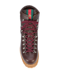 dunkelrote Lederarbeitsstiefel von Gucci