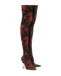 dunkelrote Overknee Stiefel aus Wildleder von Dolce & Gabbana