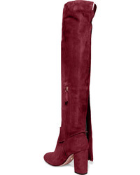 dunkelrote Overknee Stiefel aus Wildleder von Aquazzura