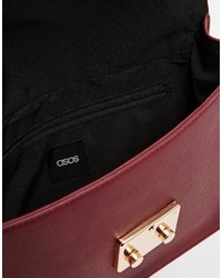 dunkelrote Satchel-Tasche aus Leder von Asos