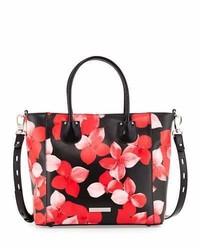 dunkelrote Shopper Tasche aus Leder mit Blumenmuster