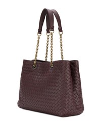 dunkelrote Shopper Tasche aus Leder von Bottega Veneta