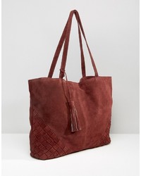 dunkelrote Shopper Tasche aus Wildleder von Asos